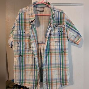 Columbia Boy's Casual Plaid Shirt - Blue, Green, Orange